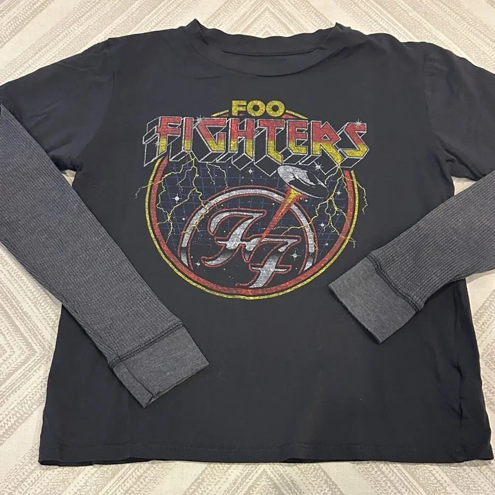 Rowdy Sprout Kids Foo Fighters Black & Grey Layered Long Sleeve Shirt Size 8